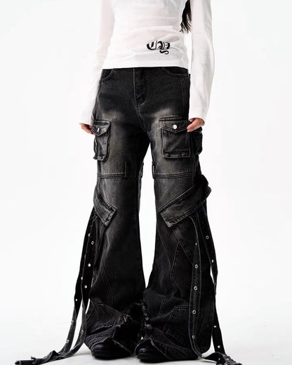 Multi-Pocket Wide-Leg Cargo Y2K Jeans
