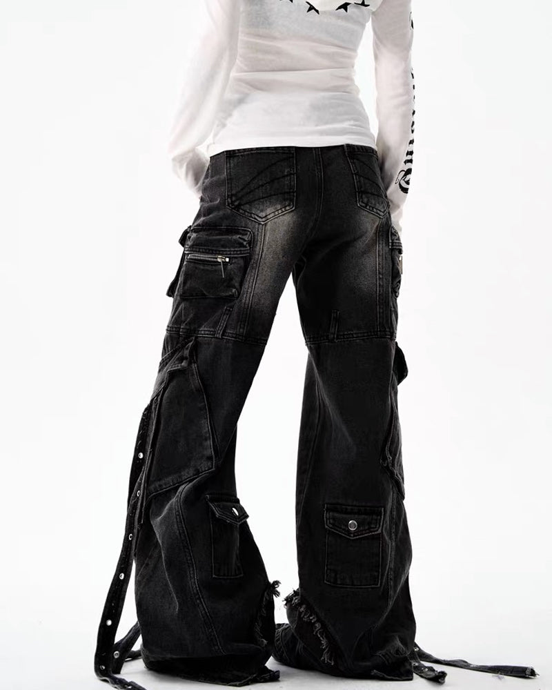 Multi-Pocket Wide-Leg Cargo Y2K Jeans
