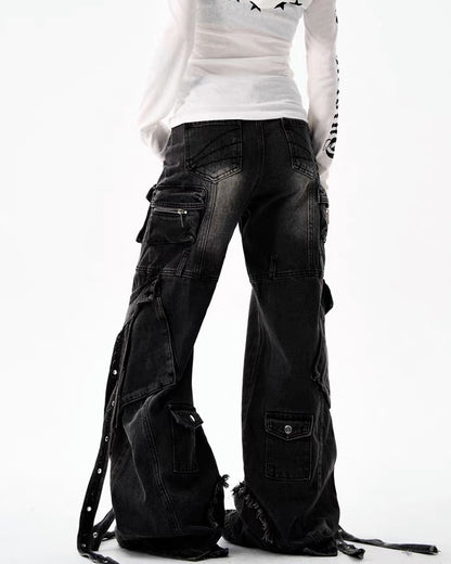 Multi-Pocket Wide-Leg Cargo Y2K Jeans