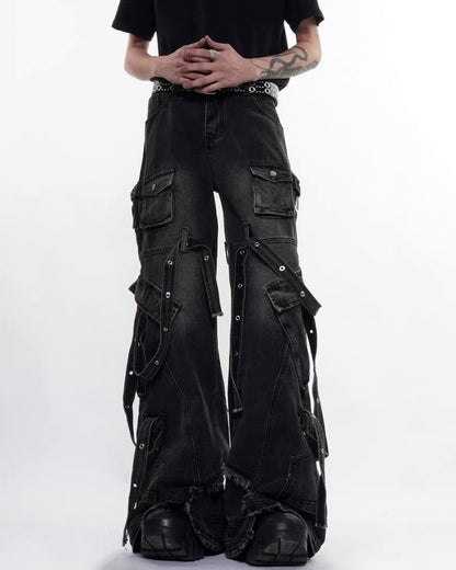Multi-Pocket Wide-Leg Cargo Y2K Jeans
