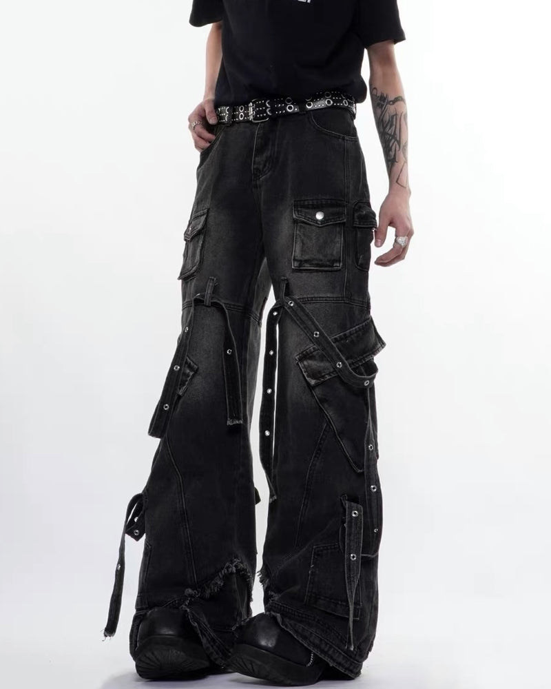 Multi-Pocket Wide-Leg Cargo Y2K Jeans