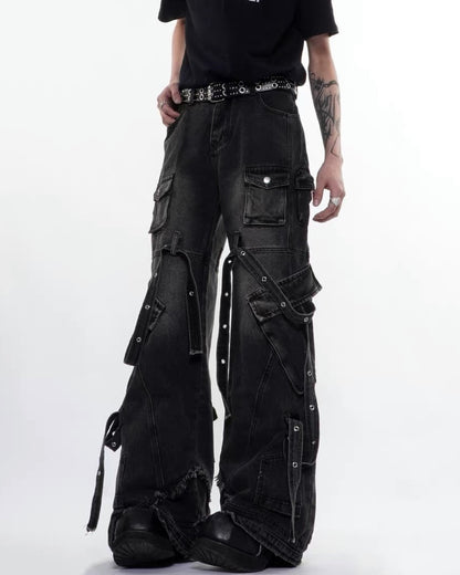 Multi-Pocket Wide-Leg Cargo Y2K Jeans