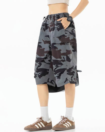 Vintage Unisex Camo Beach Cargo Hiking Shorts