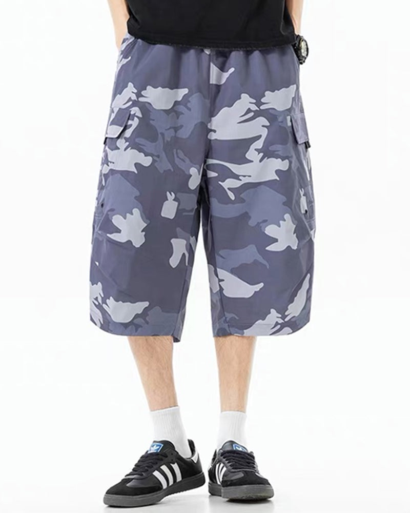 Vintage Unisex Camo Beach Cargo Hiking Shorts