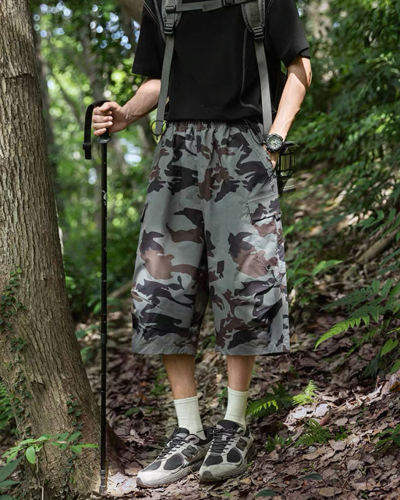Vintage Unisex Camo Beach Cargo Hiking Shorts