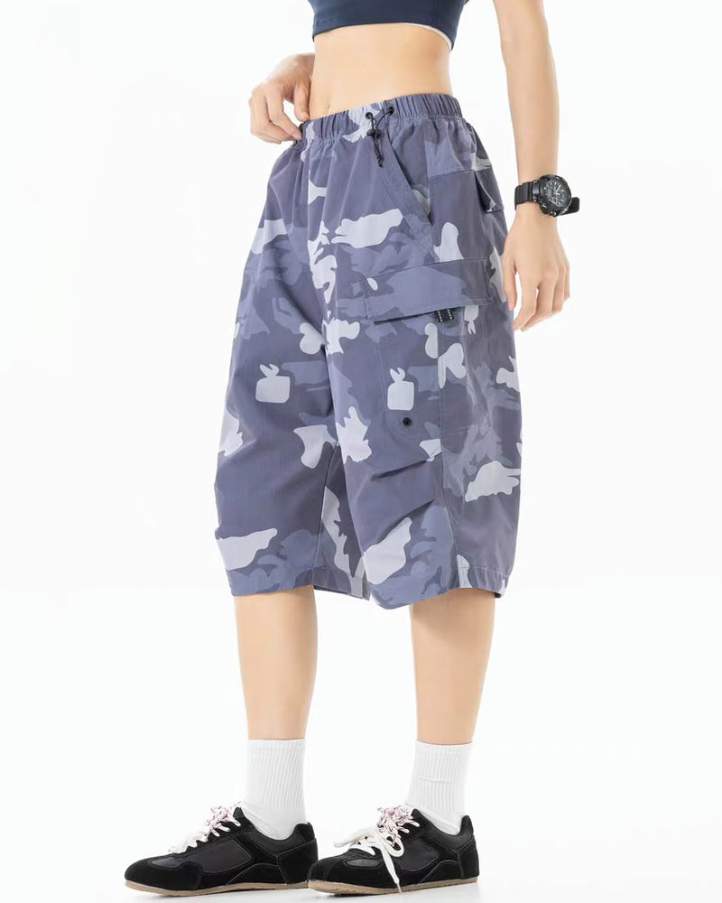 Vintage Unisex Camo Beach Cargo Hiking Shorts