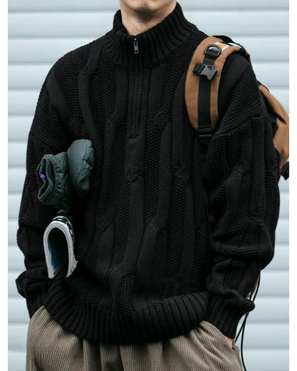 Chunky Cable-Knit Retro Turtleneck Sweater