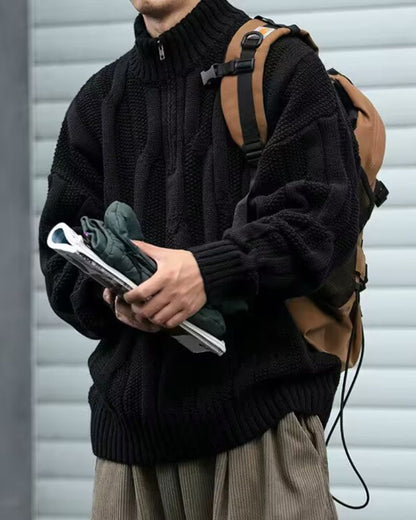 Chunky Cable-Knit Retro Turtleneck Sweater