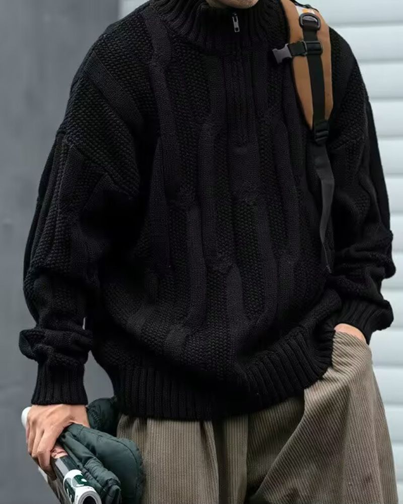 Chunky Cable-Knit Retro Turtleneck Sweater