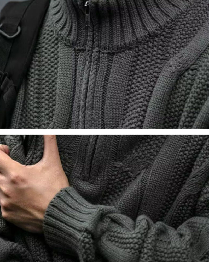 Chunky Cable-Knit Retro Turtleneck Sweater