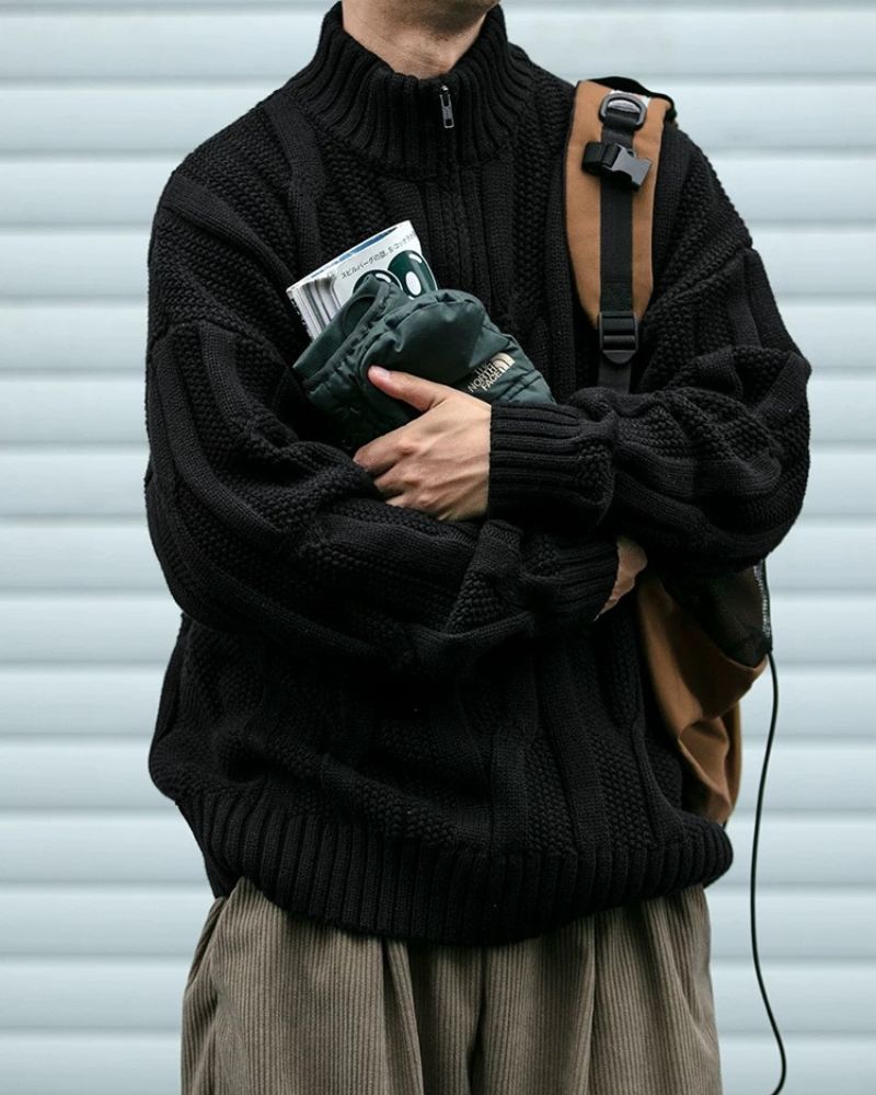 Chunky Cable-Knit Retro Turtleneck Sweater