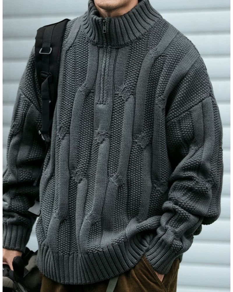 Chunky Cable-Knit Retro Turtleneck Sweater