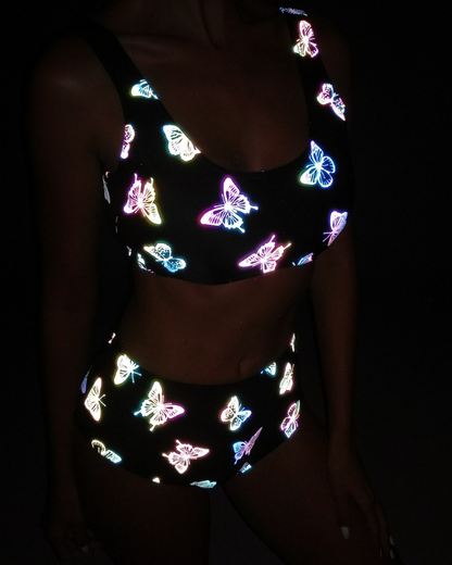 Colorful Reflective Rave Party Shiny Bikini Set