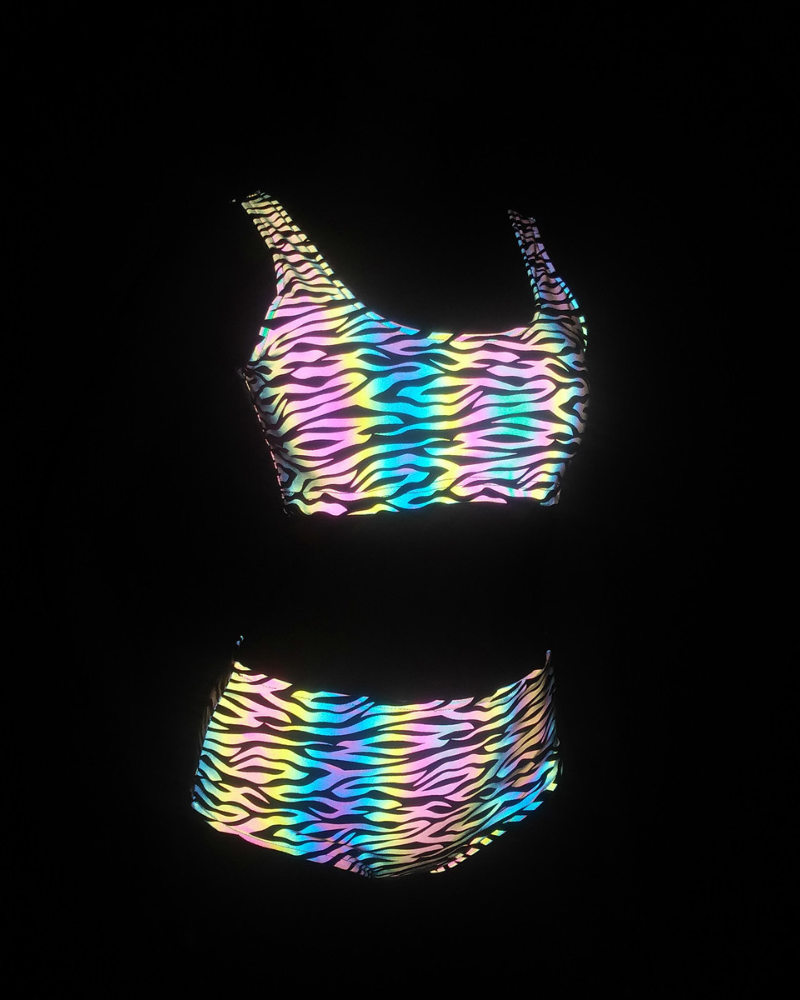Colorful Reflective Rave Party Shiny Bikini Set