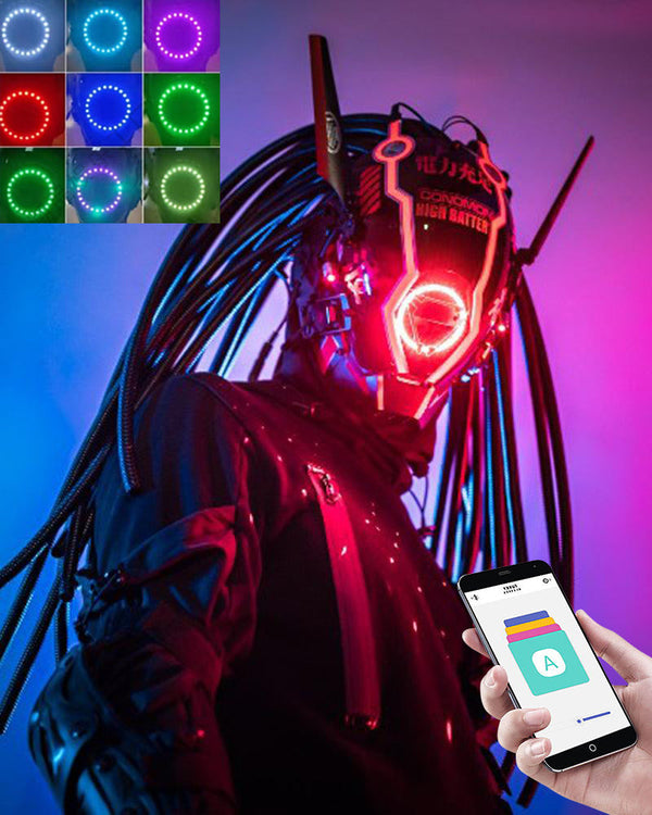 APP-Controlled LED Color Cyberpunk Dreadlocks Helmet Mask