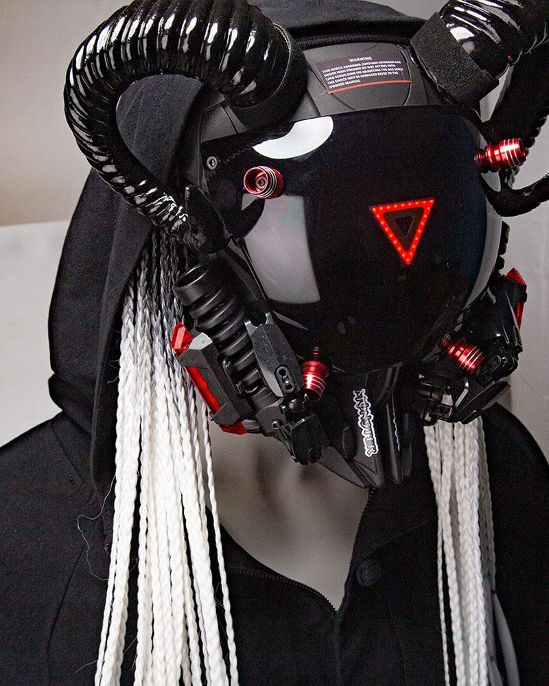 Black Goat Horns LED Cyberpunk Helmet Mask – Techwear Official