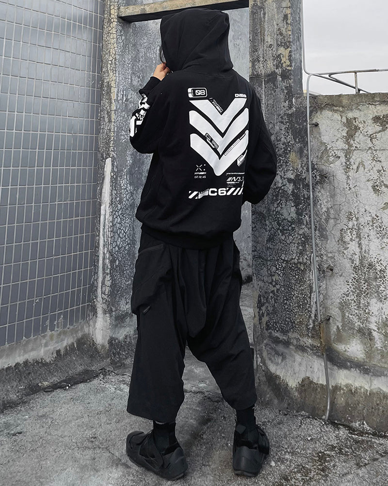 Cyberpunk Techwear Japanese Streetwear Long Hoodie Men Futuristic Gothic 2024 Clothing