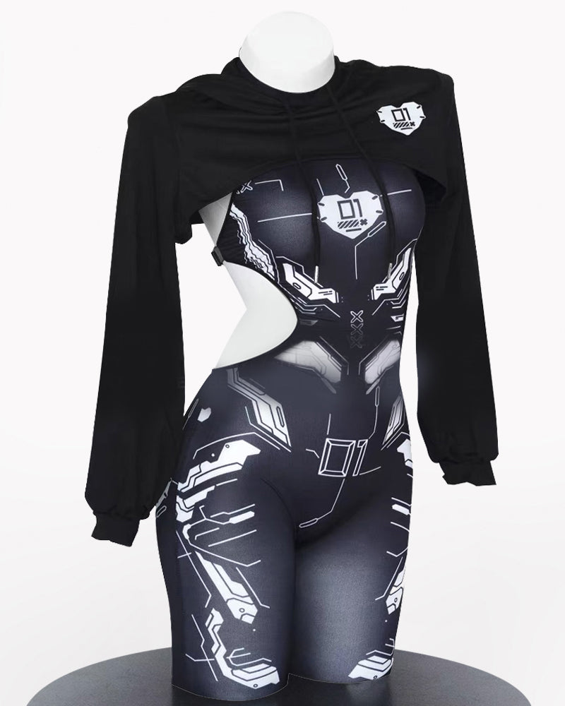 Cyberpunk Cut-out Hoodie and Bodysuit