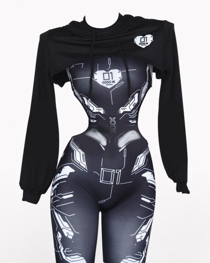 Cyberpunk Cut-out Hoodie and Bodysuit