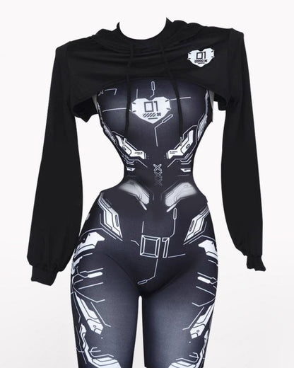 Cyberpunk Cut-out Hoodie and Bodysuit