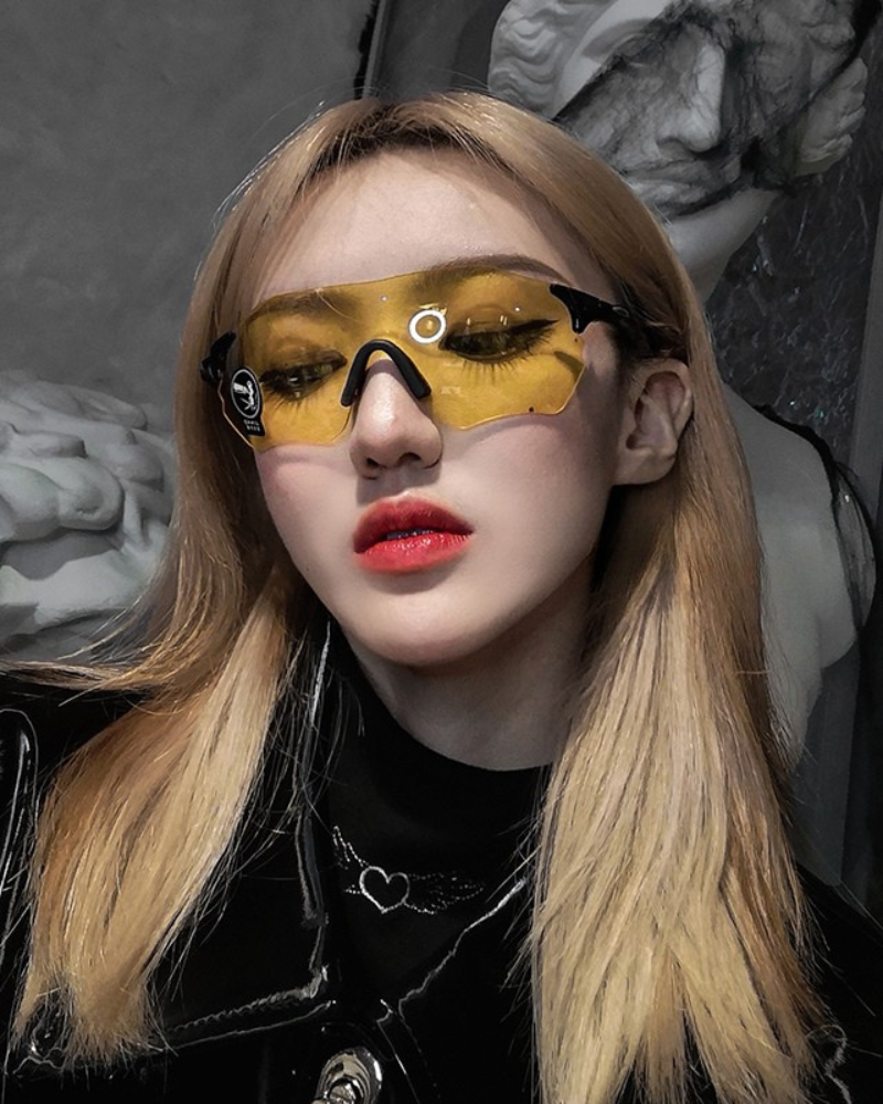 sci fi goggles Cyberpunk Future Sci-Fi Y2K Sunglasses, Black frame+Black lenses, Onesize