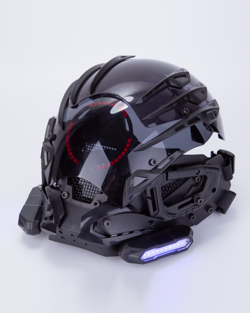 cyberpunk motorcycle helmet Cyberpunk Futuristic LED Helmet Mask for Men - White - - Adjustable Size - Rechargeable Lights