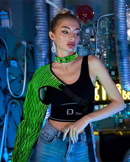 Cyberpunk Rave Clothing Luminous One Shoulder Sleeve Top
