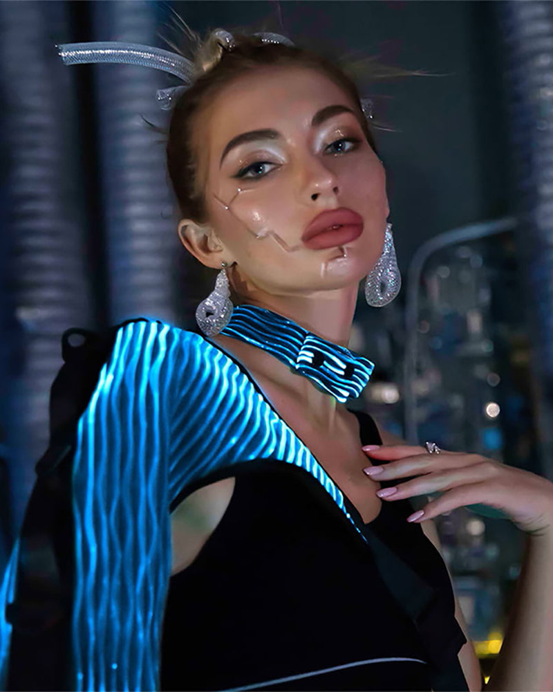 Cyberpunk Rave Clothing Luminous One Shoulder Sleeve Top