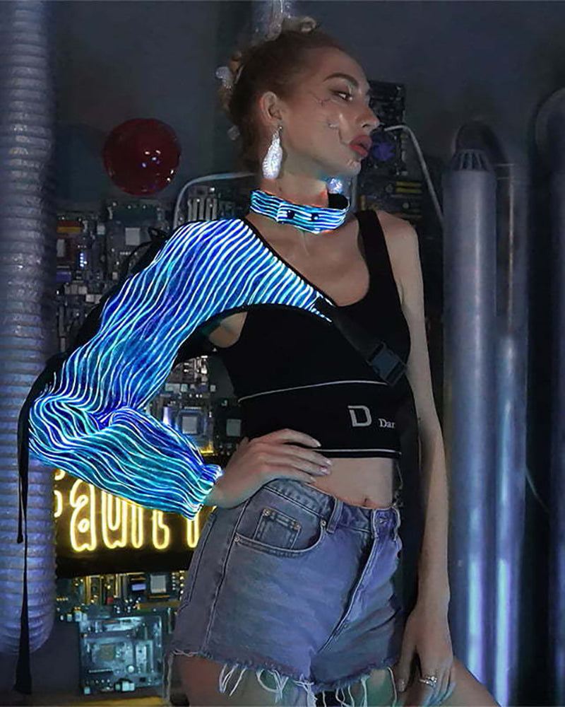 Cyberpunk Rave Clothing Luminous One Shoulder Sleeve Top