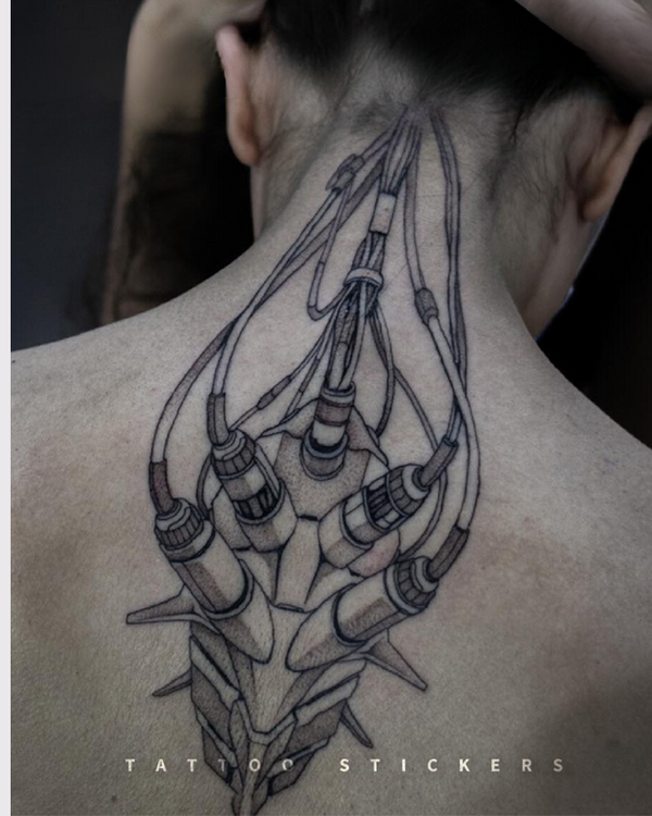 Cyberpunk Mech Back Tattoo