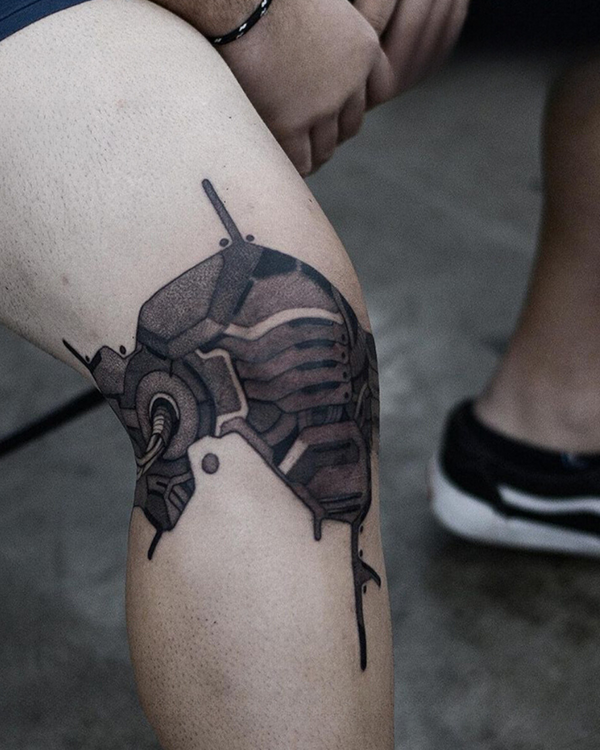 Cyberpunk Mech Leg Tattoo