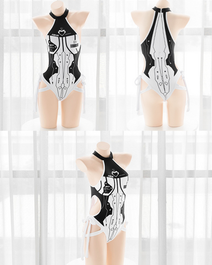 Cyberpunk Mecha Cut-out Halter Bodysuit
