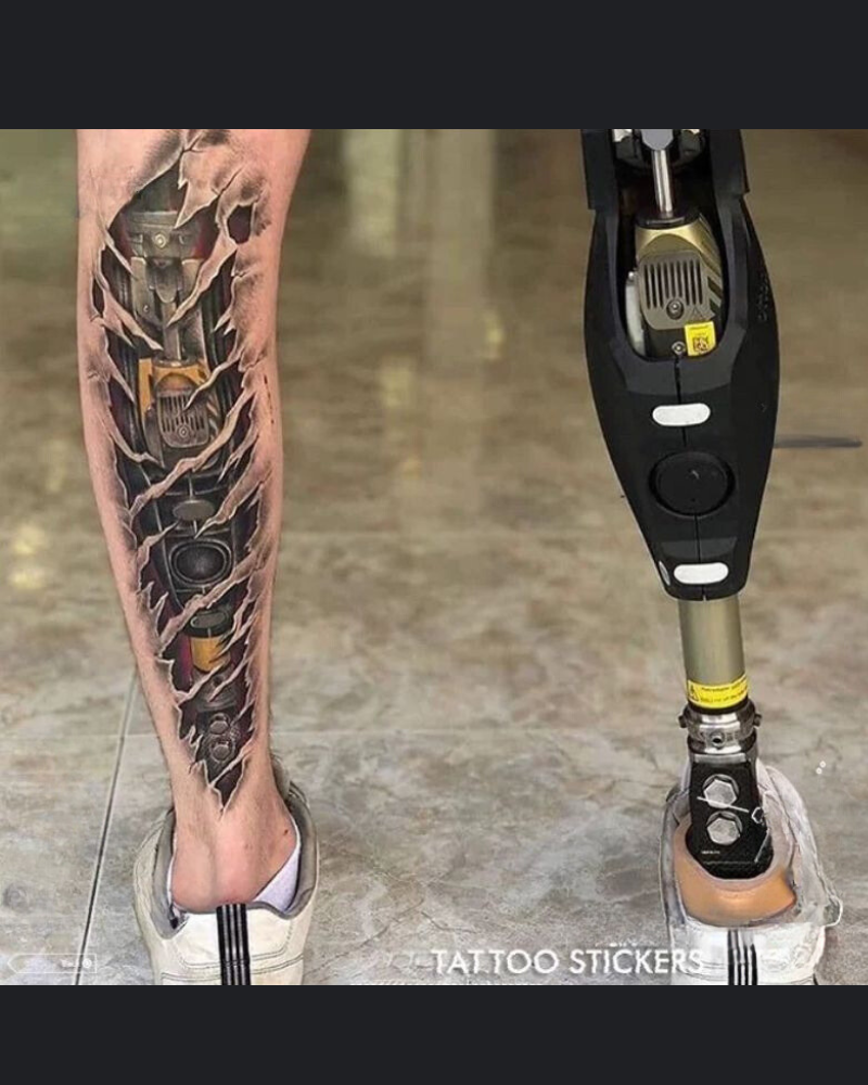 Cyberpunk Mechanical Leg Tattoo