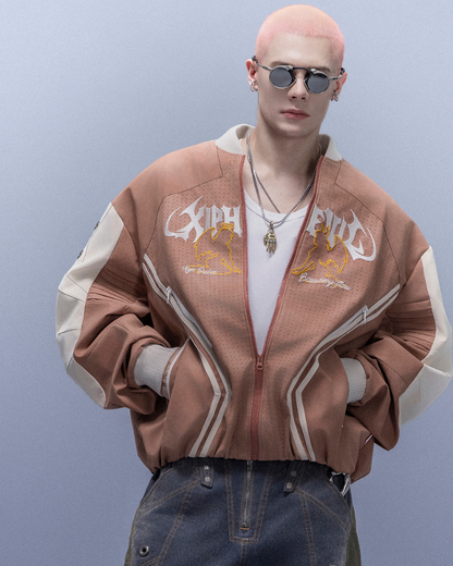 XIPHEVIL Cyberpunk Outfits Embroidered Suede Cropped Jacket