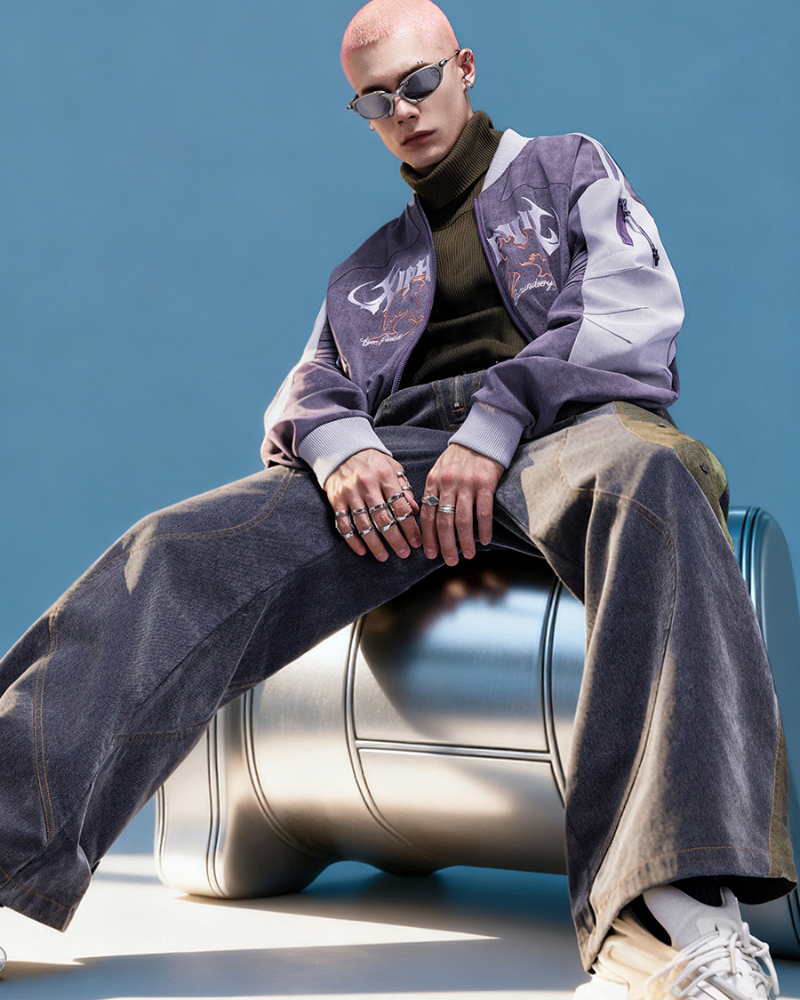 XIPHEVIL Cyberpunk Outfits Embroidered Suede Cropped Jacket