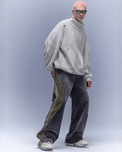 XIPHEVIL Flocked Wash Cyberpunk Streetwear Wide-Leg Pants