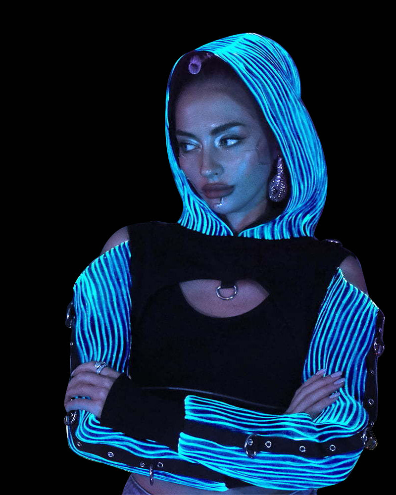 Cyberpunk Rave Luminous Off The Shoulder Crop Top – Techwear Official