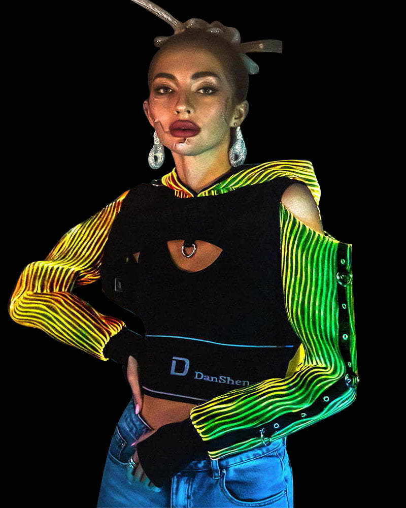 Cyber Rave Cyberpunk Rave Clothing Luminous Off The Shoulder Crop Top – Techwear ...