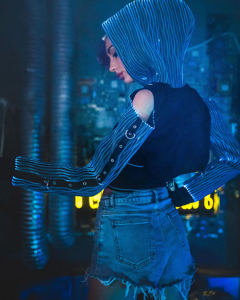 Cyberpunk Rave Clothing Luminous Off The Shoulder Crop Top – Techwear ...