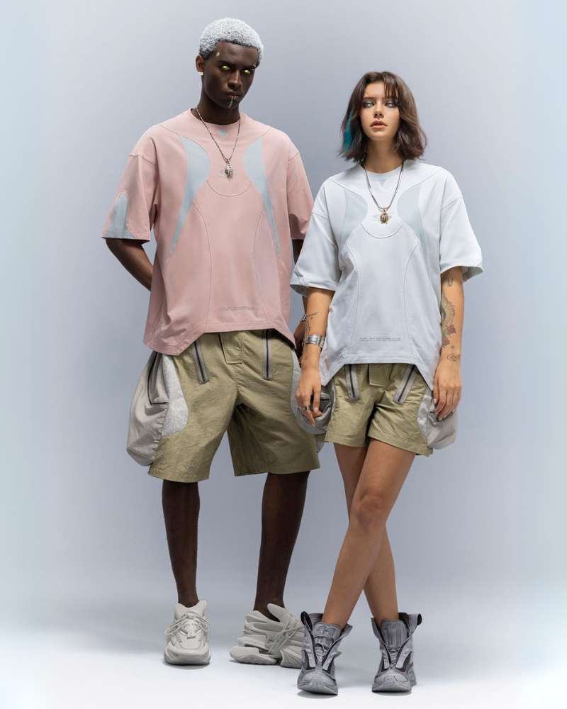 XIPHEVIL Cyberpunk Street-Style Star Arc Cocoon Pocket Shorts - Men