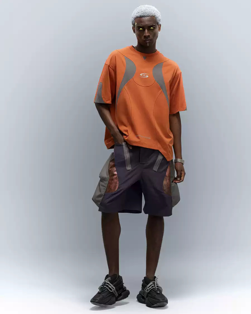 XIPHEVIL Cyberpunk Street-Style Star Arc Cocoon Pocket Shorts - Men