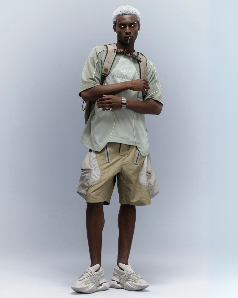 XIPHEVIL Cyberpunk Street-Style Star Arc Cocoon Pocket Shorts - Men