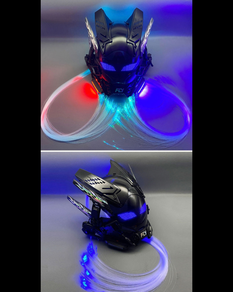 Cyberpunk Light-Up Dreadlocks Mecha LED Helmet Mask