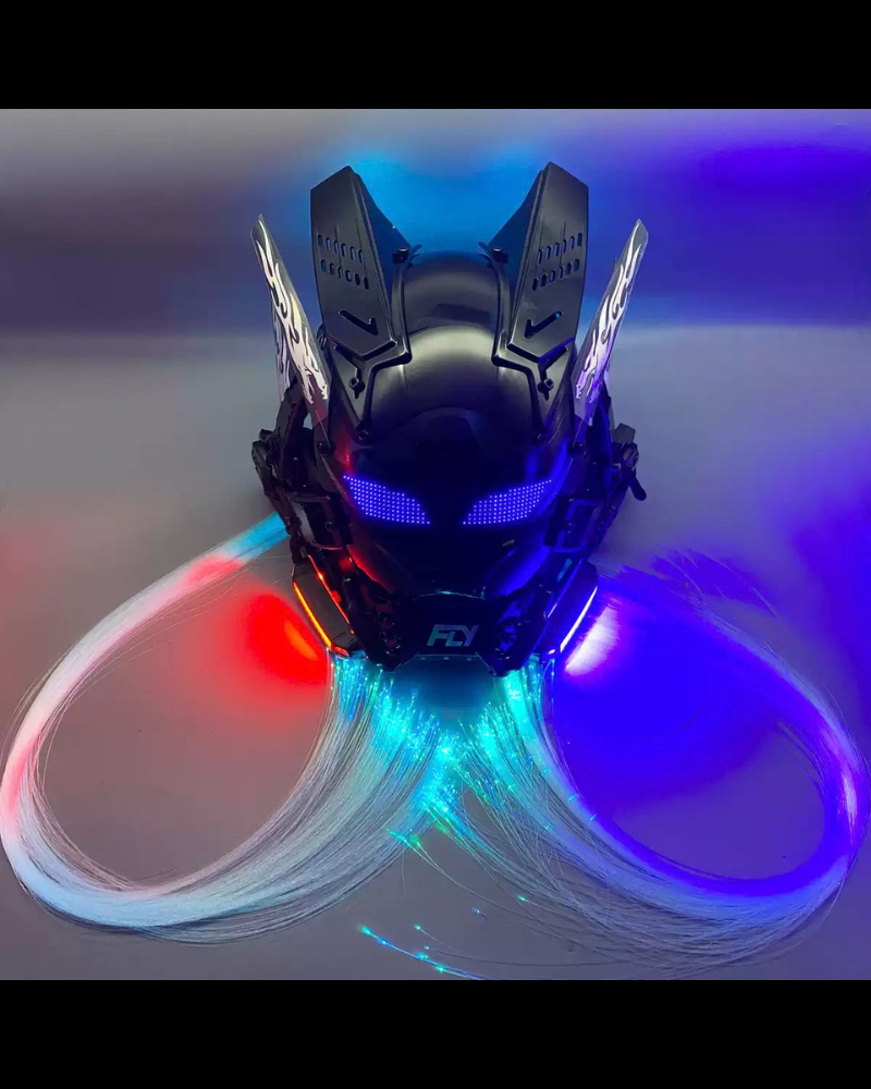 Cyberpunk Light-Up Dreadlocks Mecha LED Helmet Mask