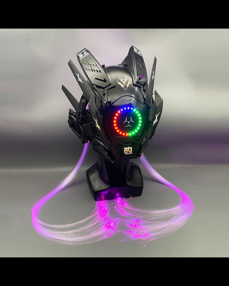 Cyberpunk Light-Up Dreadlocks Mecha LED Helmet Mask