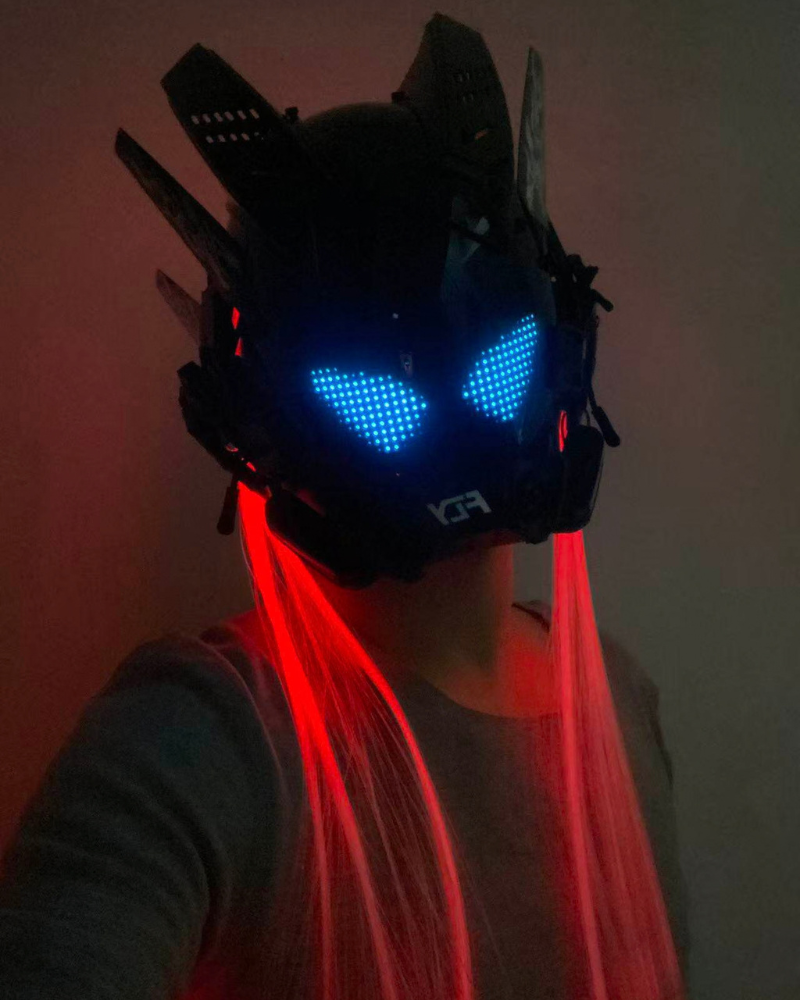 Cyberpunk Light-Up Dreadlocks Mecha LED Helmet Mask