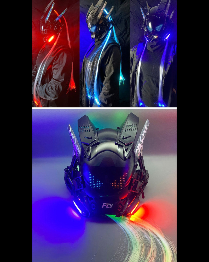 Cyberpunk Light-Up Dreadlocks Mecha LED Helmet Mask