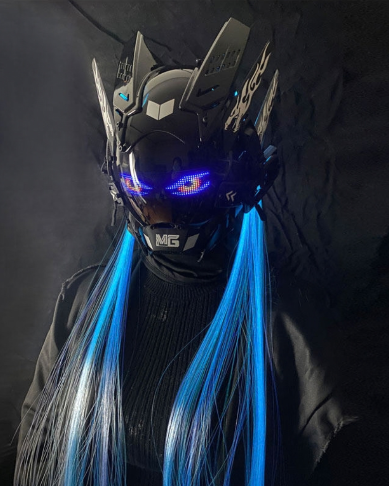 Cyberpunk Light-Up Dreadlocks Mecha LED Helmet Mask