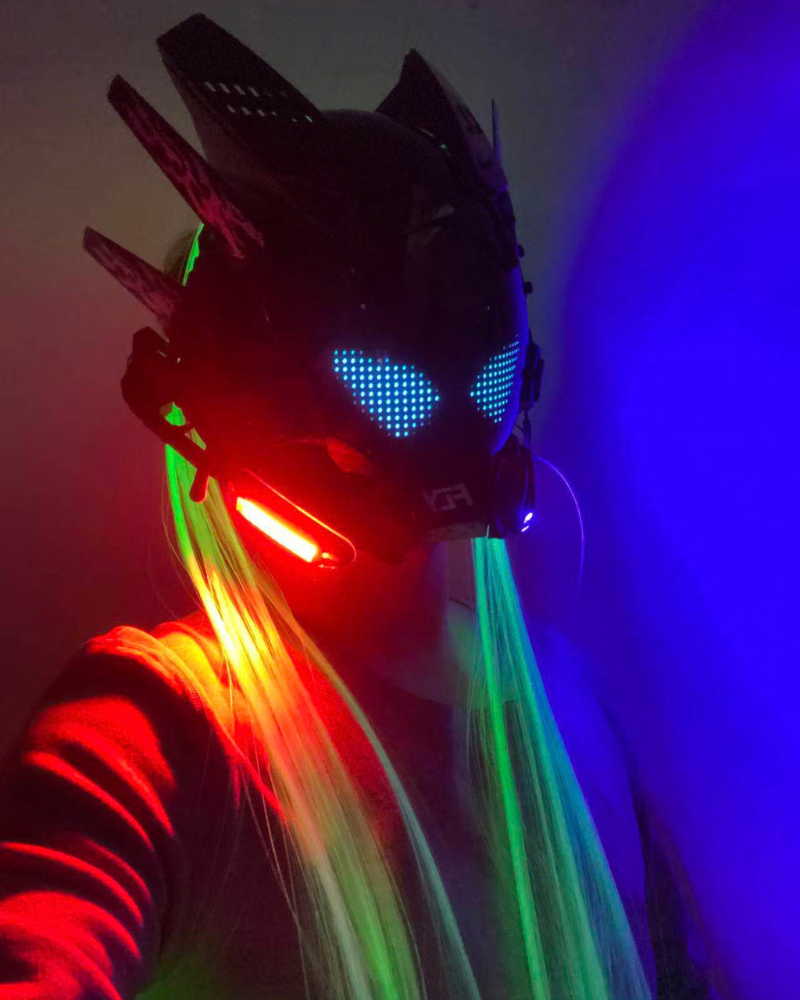 Cyberpunk Light-Up Dreadlocks Mecha LED Helmet Mask