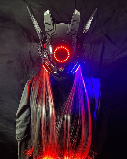 Cyberpunk Light-Up Dreadlocks Mecha LED Helmet Mask